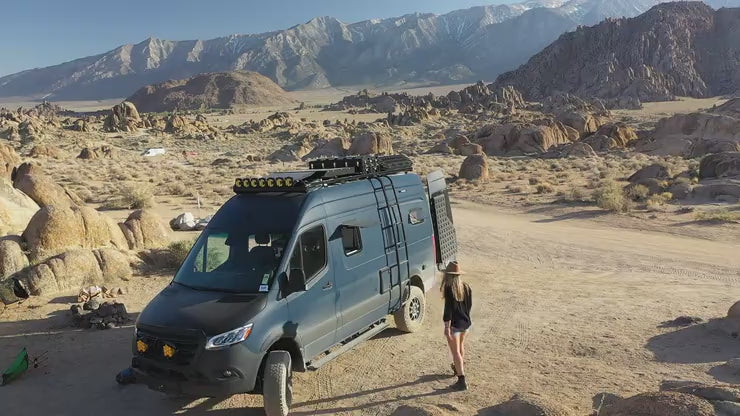 VanUp van with an nVader Rack installed in the California desert.