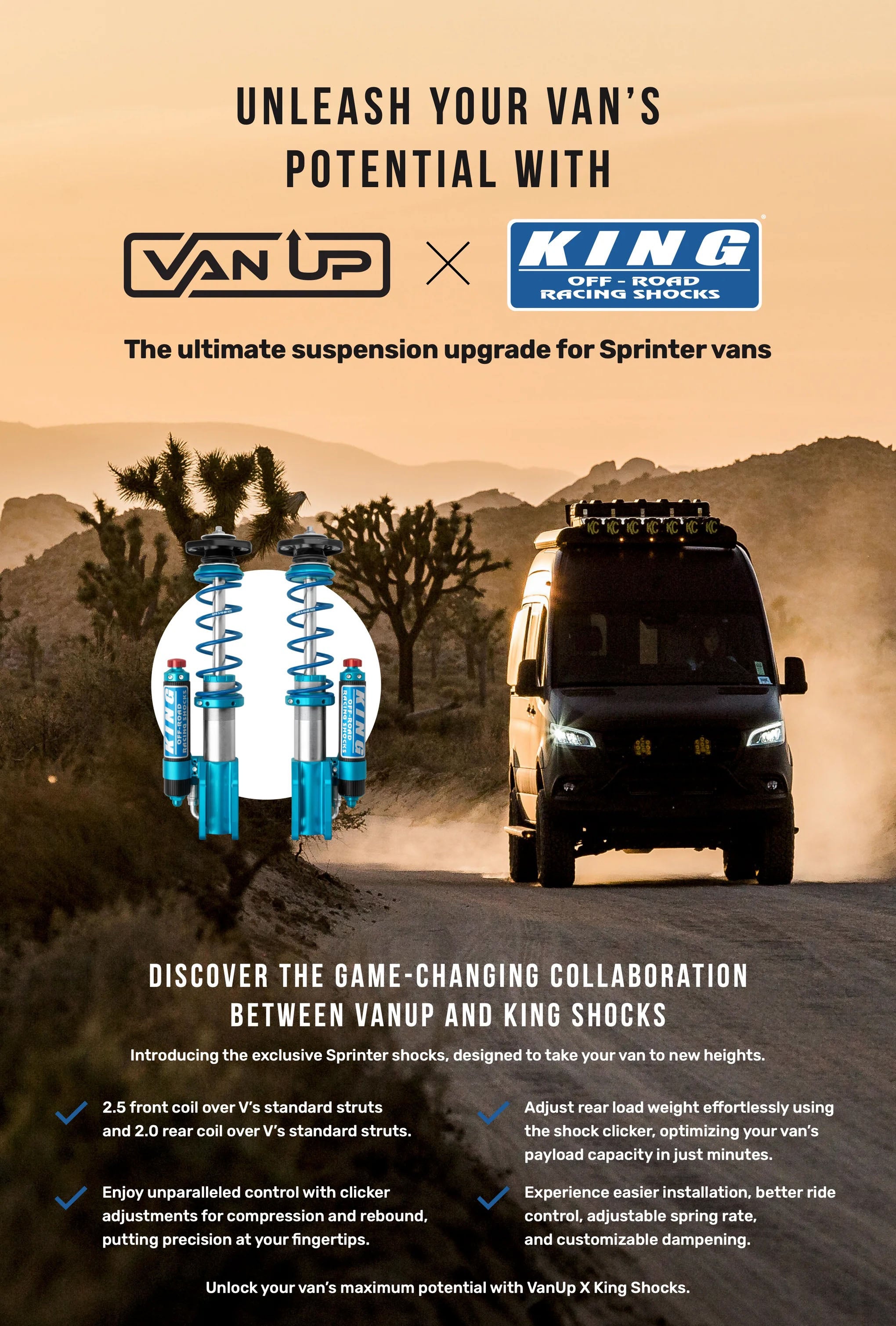 VanUp X King Shocks Sprinter Adjustable Suspension Upgrade Kit